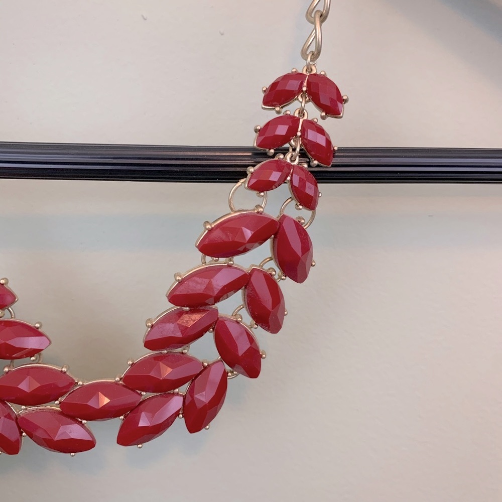 Red and Gold Leaf Shape Bib Statement Necklace